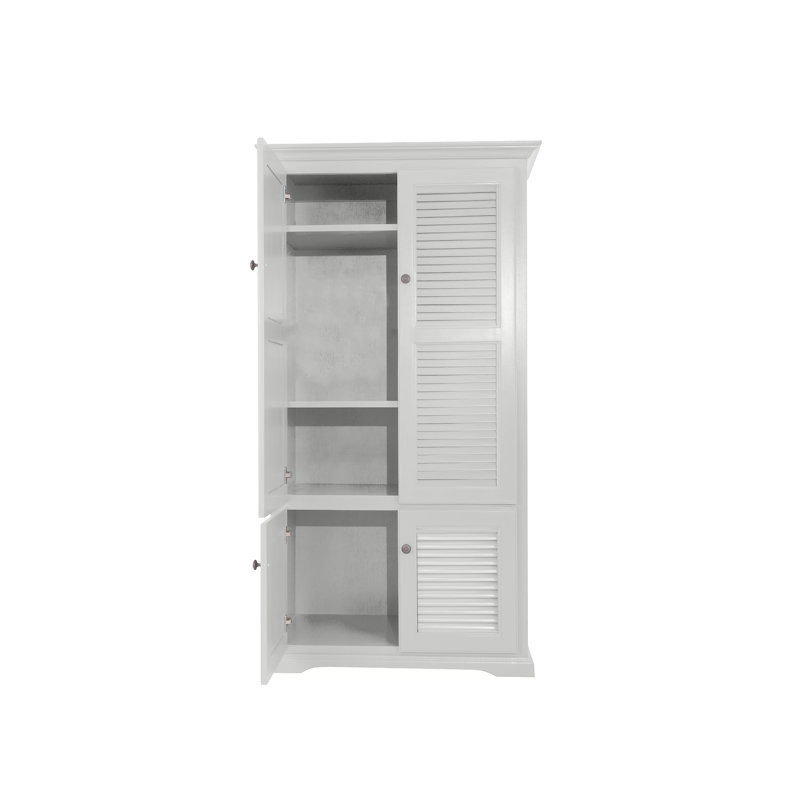 Très grand garde-manger en bois massif avec portes à volets, Blanc brillant