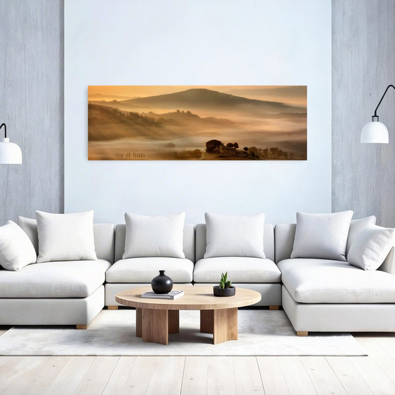 Misty Tuscan Morning Dreamy Peaceful Rustic Cypress Landscape Nature Wall Art, H 60 po x l 20 po
