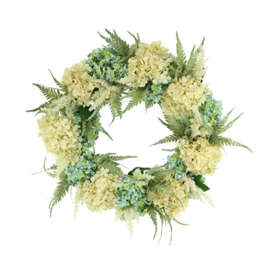26" Spring Wreath with Hydrangeas and Ferns