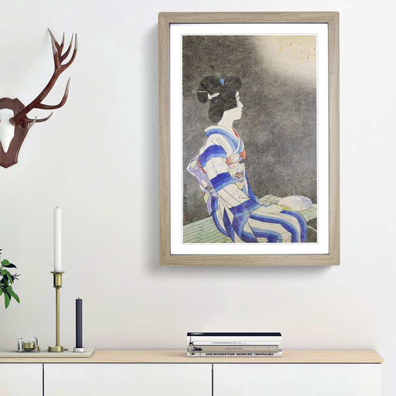 Fireworks by Ito Shinsui - Framed Print, 36cm H x 27cm W x 2cm D, Oak Framed