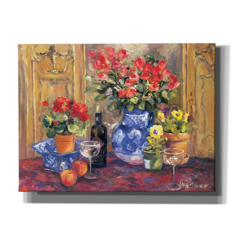 «Red Flowers» par Allayn Stevens - reproduction d'art sur toile tendue, H 12 po x l 16 po x P 0,75 po