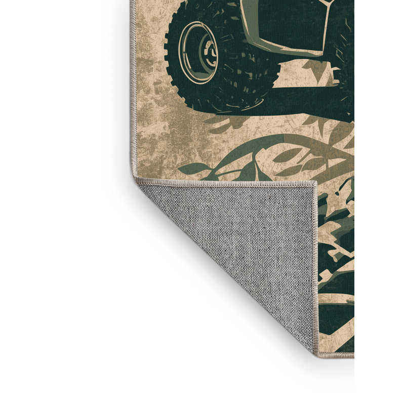 Machine Washable Vehicles And Transportation Atv Quad Bike Rustic Block Print Rug in Brown – Beige Binding, 7x9
