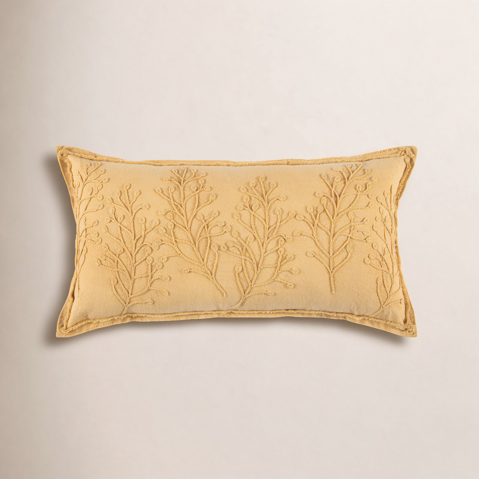 Hollin 26" x 14" Embroidered Throw Pillow, Yellow