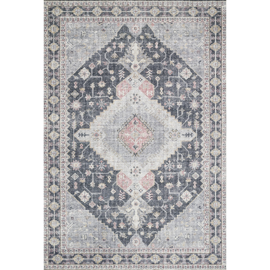 Gelo Oriental Charcoal/Gray Area Rug Bungalow Rose Rug 
