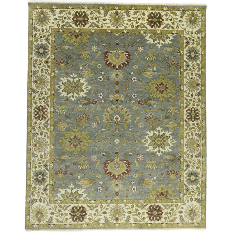 Tapis oriental bleu Osh Chobi, Bleu/Gris, Rectangulaire 8 pi x 10 pi