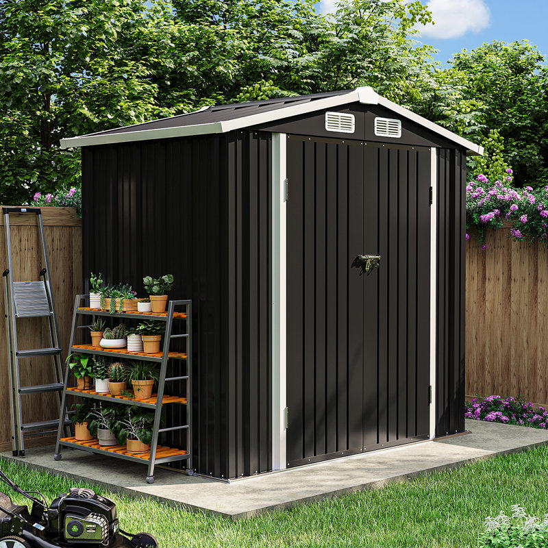 6.2 Ft. W X 4 Ft. D Steep Slope Steel Storage Shed With Door Lock, Black
