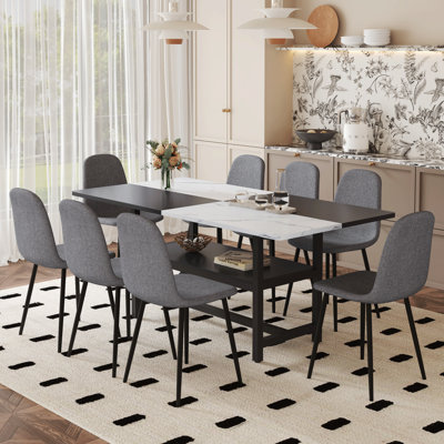Ensemble de table et de chaises 71 x 35,4 pouces avec table de salle à manger épissée en bois et noire avec fonction de rangement au milieu des pieds de la table.