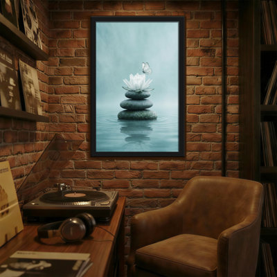 Bath & Laundry White Lotus Stone Stack Butterfly Water Reflection Zen Peaceful Scene
