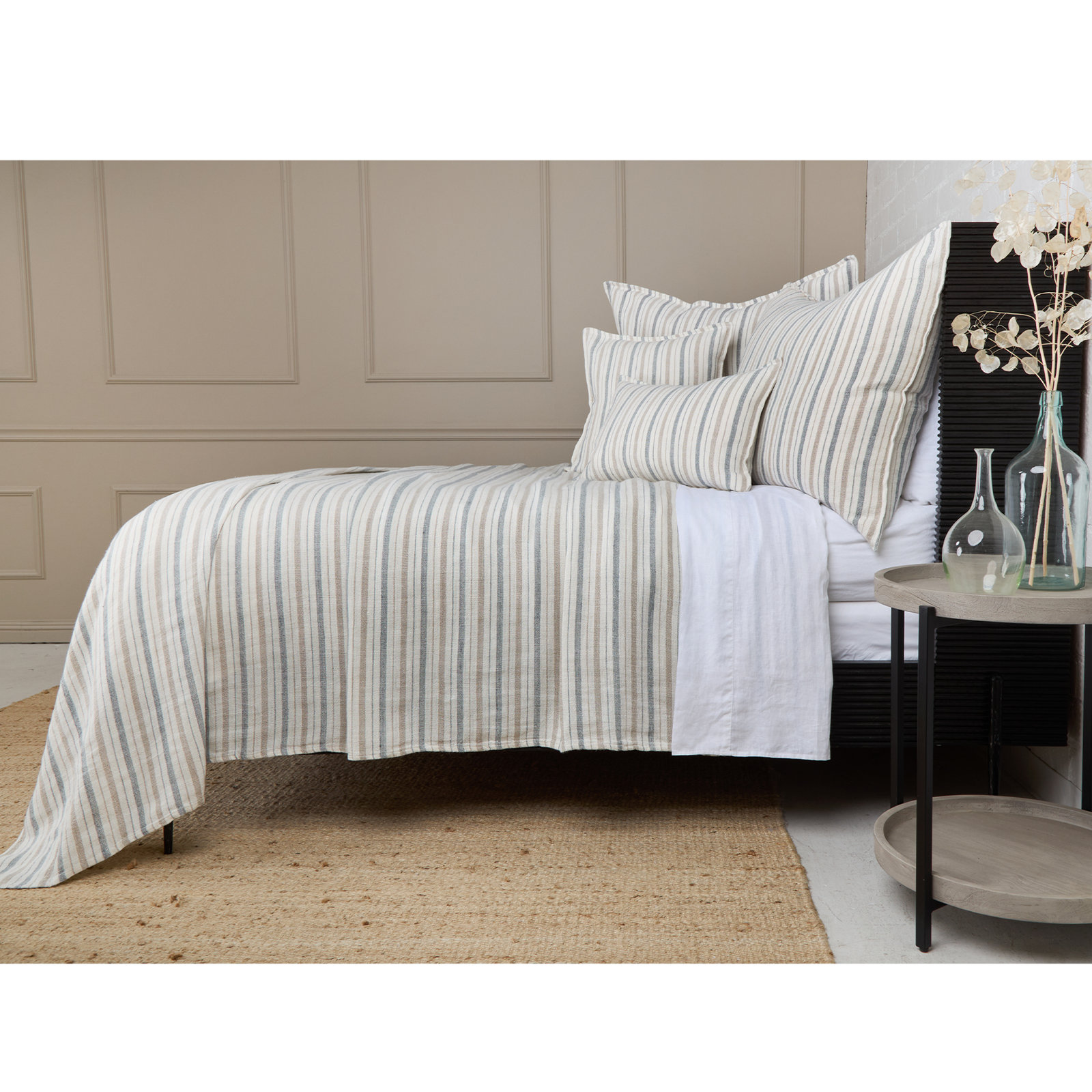 Naples Striped Linen Throw Pillow, 20" x 20", Square
