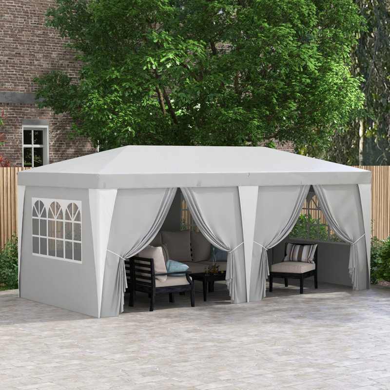 Auvent escamotable Ez avec 6 parois latérales amovibles, 4 fenêtres, réglable, grande tente grise à hauteur personnalisée pour une fête en plein air, un mariage,