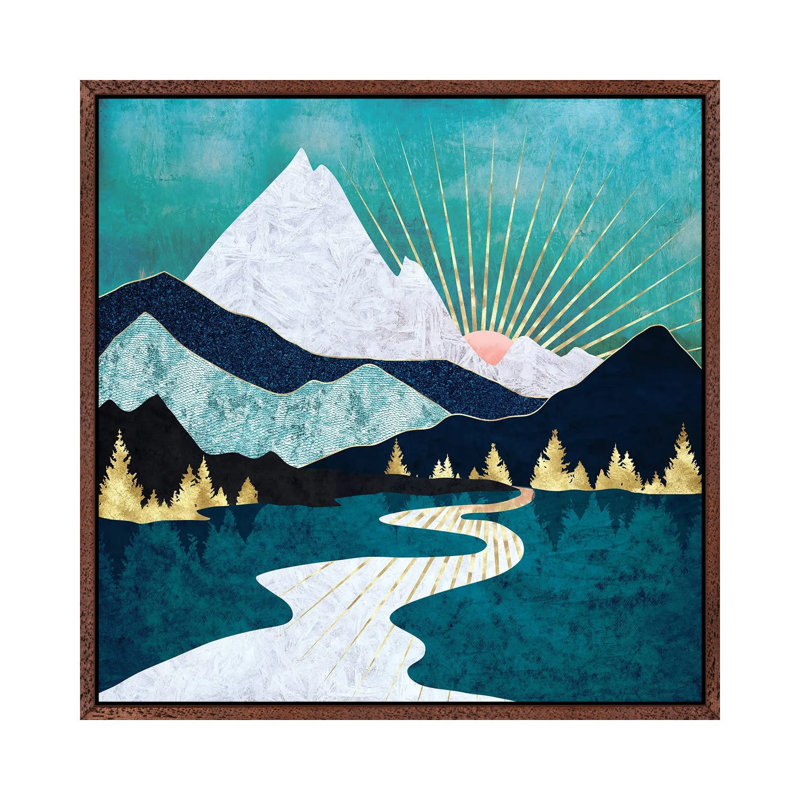 Winter River - Print on Canvas, 93.98 cm H x 93.98 cm W, Classic Brown Wood Framed