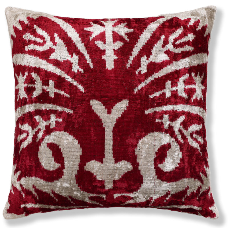 Oreiller luxueux en velours de soie rouge foncé tissé à la main 20 x 20 pouces