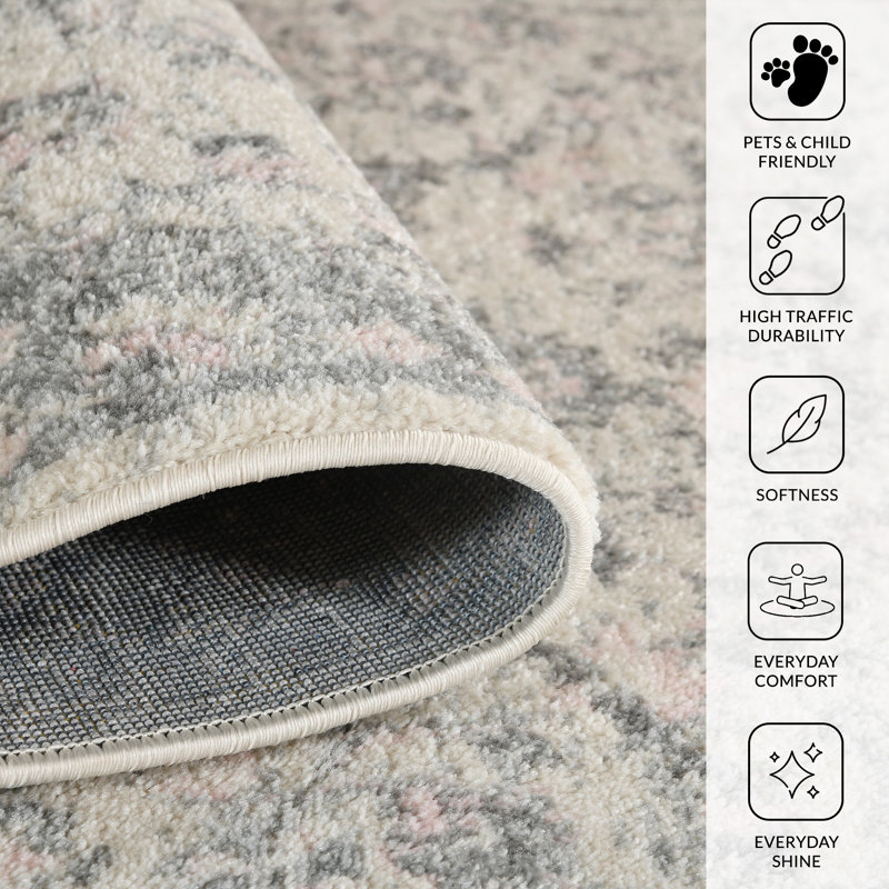 Nieve Traditional Medallion Durable Performance Gray/ Light Pink Area Rug, Rectangle 7'10" x 10'10"