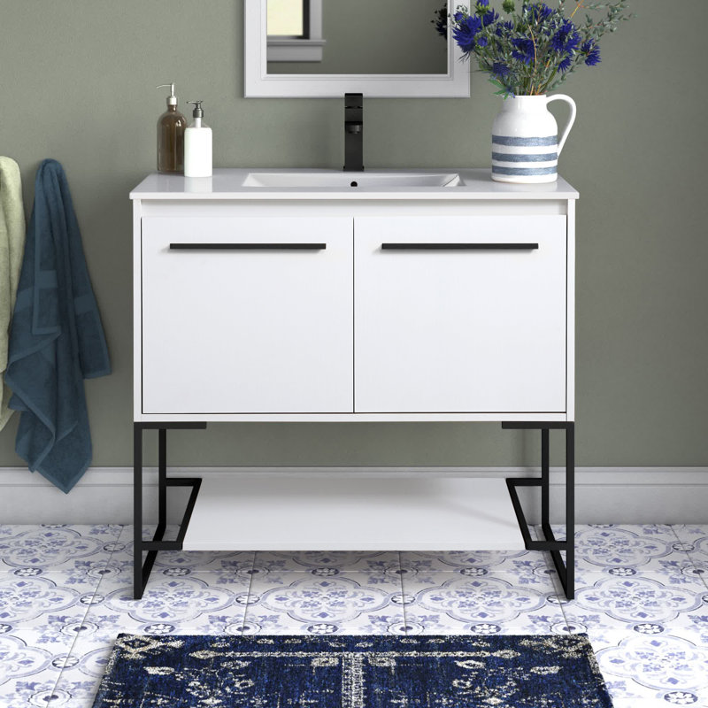 Gerard 36'' Single Bathroom Vanity with Resin Top, White