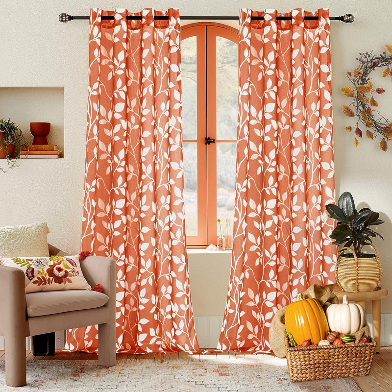 Paire de rideaux semi-transparents en polyester Betancur, Orange brûlé, L 52 po x L 63 po