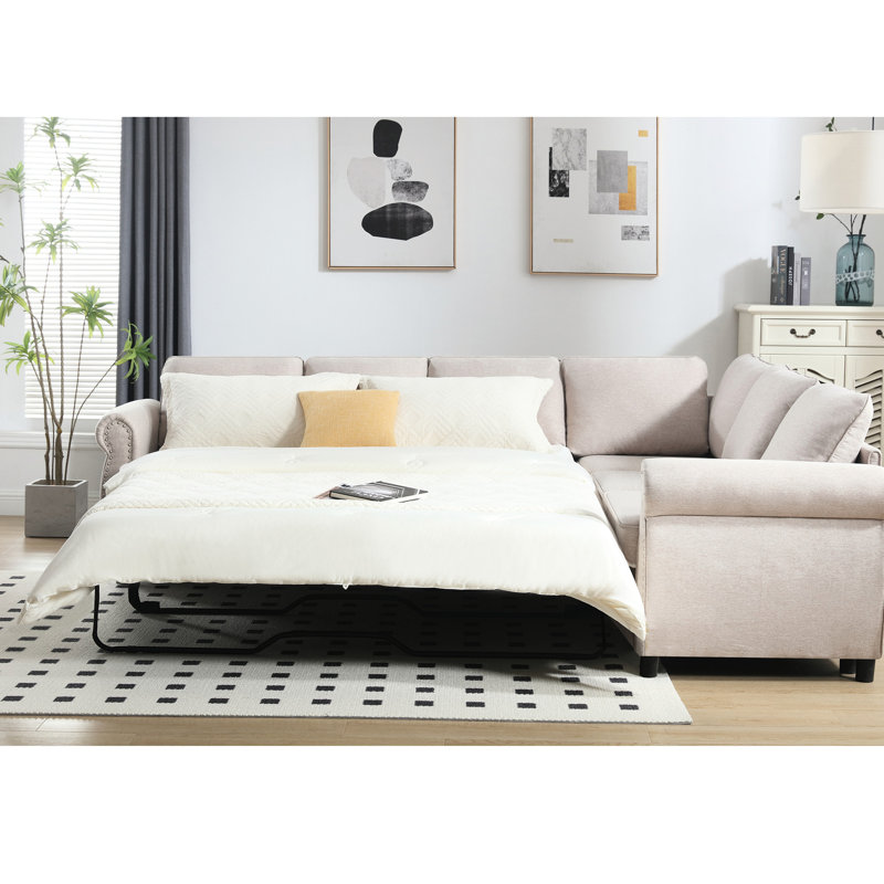 Canapé-lit modulaire en forme de L, 6 places, structure, canapé-lit modulaire beige Home Decor, mousse haute,, Beige