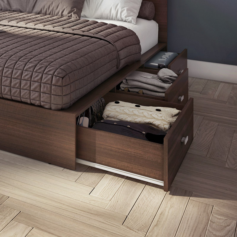 Delta Collection 6-Drawer Captain’s Storage Bed – Platform Bed with Headboard – No Box Spring Required, Walnut