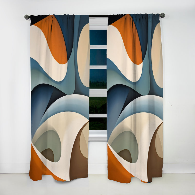 Visions symétriques bleues et orange - rideau à formes abstraites - obscurcissement de la pièce en velours - 1 panneau