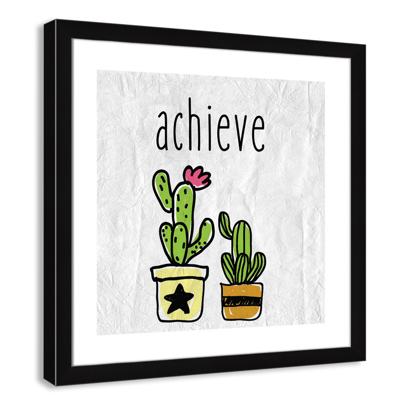 Impression sur papier Cacti C, Encadré plat noir, H 22,5 po x l 22,5 po x P 0,6 po
