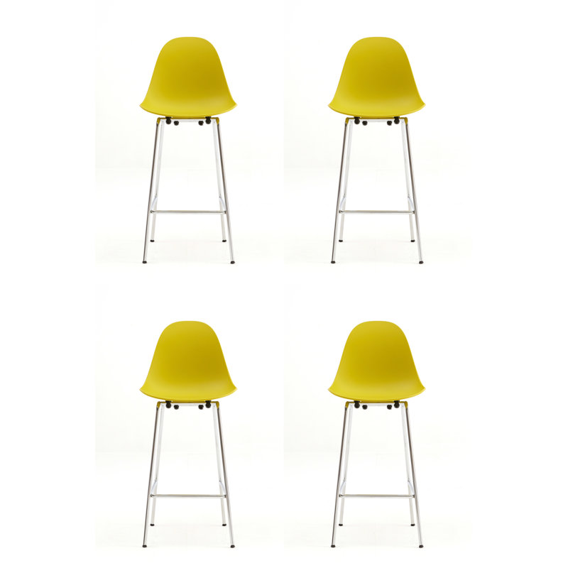 Tabouret de bar et de comptoir TA, Tabouret de bar (siège d'une hauteur de 29,5 po), Chrome, Moutarde