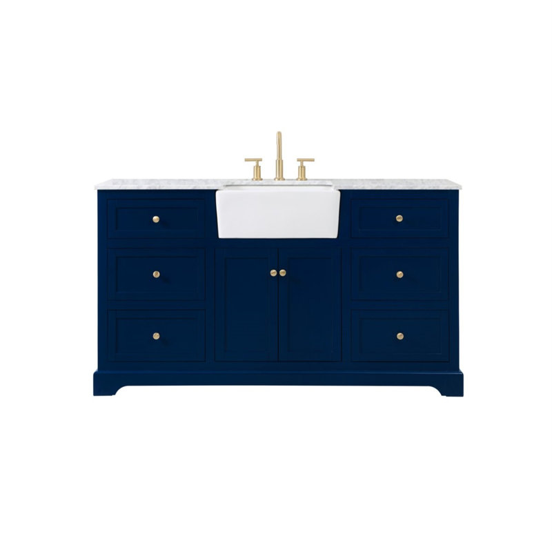 Pardue 60'' Single Bathroom Vanity with Marble Top, Blue