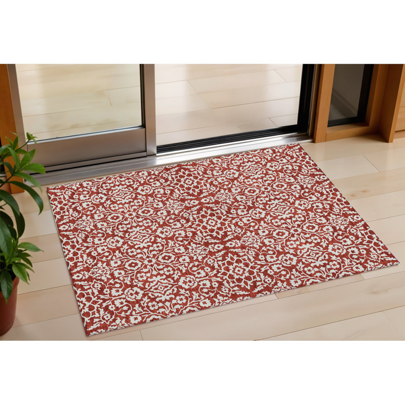 Tapis damassé intérieur rouge 3 pi x 5 pi