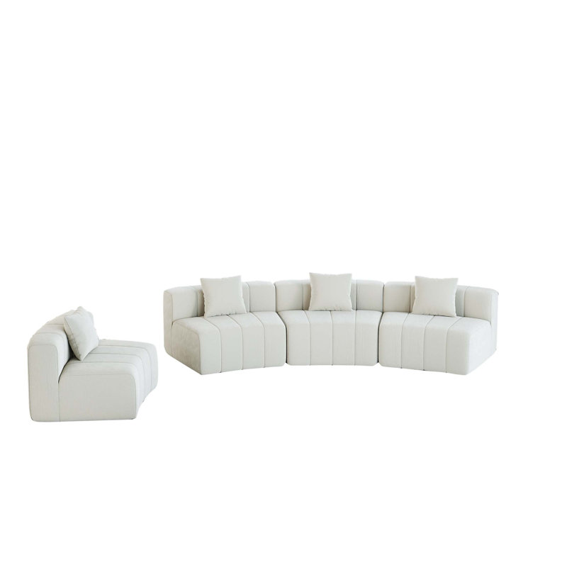 Chenille curved sectional sofa with 4 pillows,Curved Symmetrical Modular Semi Circular Sofa Sectional, Chenille - Beige