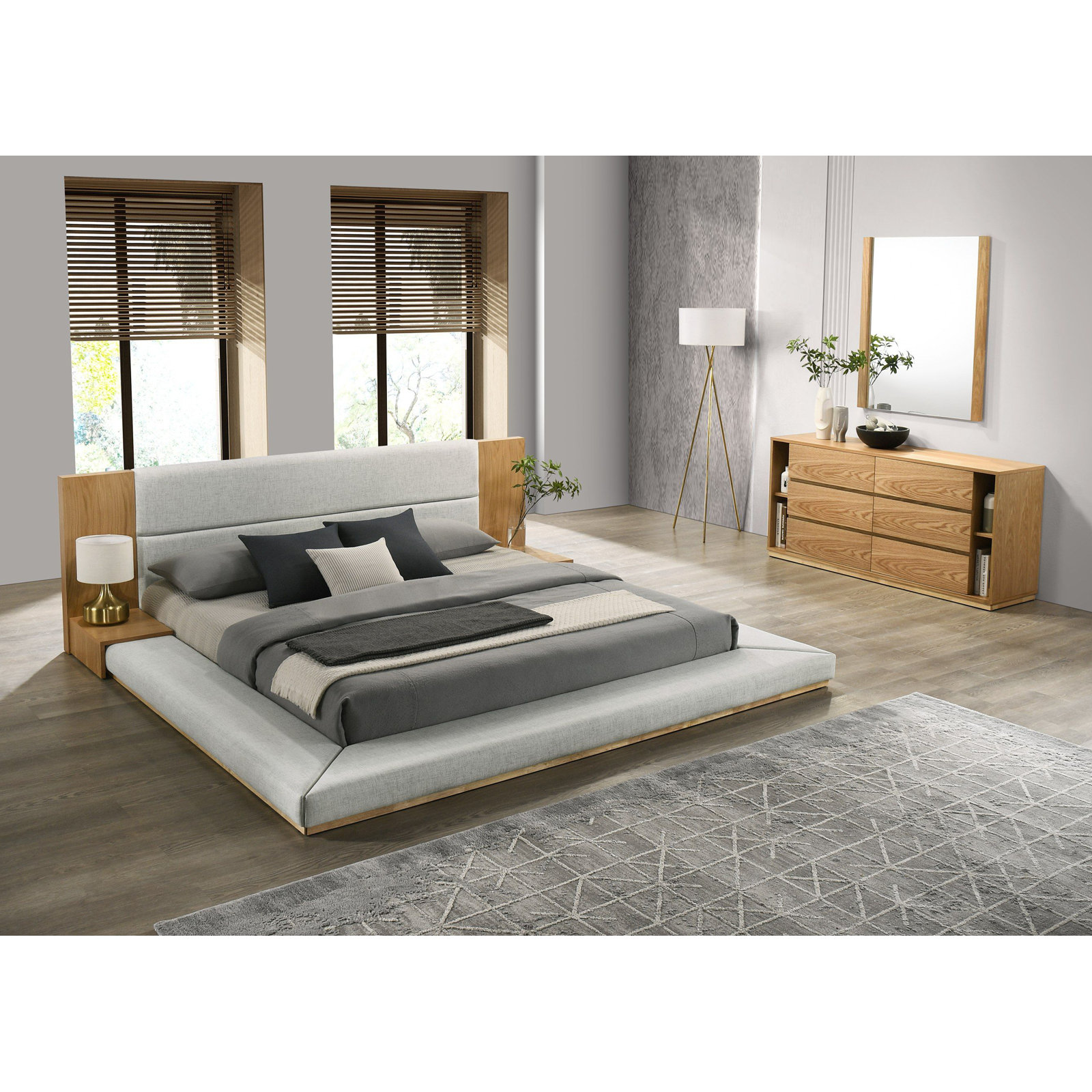 Amalie Bedroom Set, California King, Natural Oak