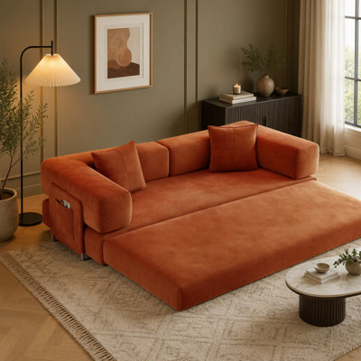 79‑Inch 5‑in‑1 Convertible Sleeper Sofa Bed, Teddy Chenille Floor Couch with High‑Density Foam, Metal Support Brackets, Removable Washable Cover & Side Storage Pockets