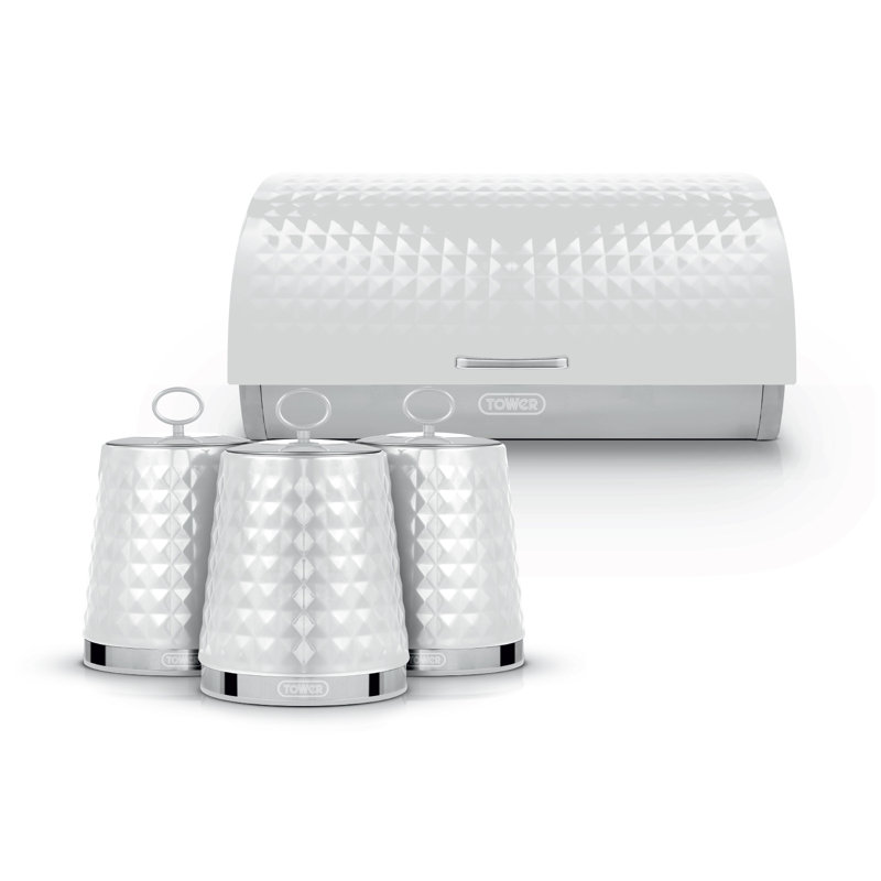 Tower Solitaire Bread Bin and Set of 3 Storage Canisters for Coffee/Sugar/Tea 1.5L