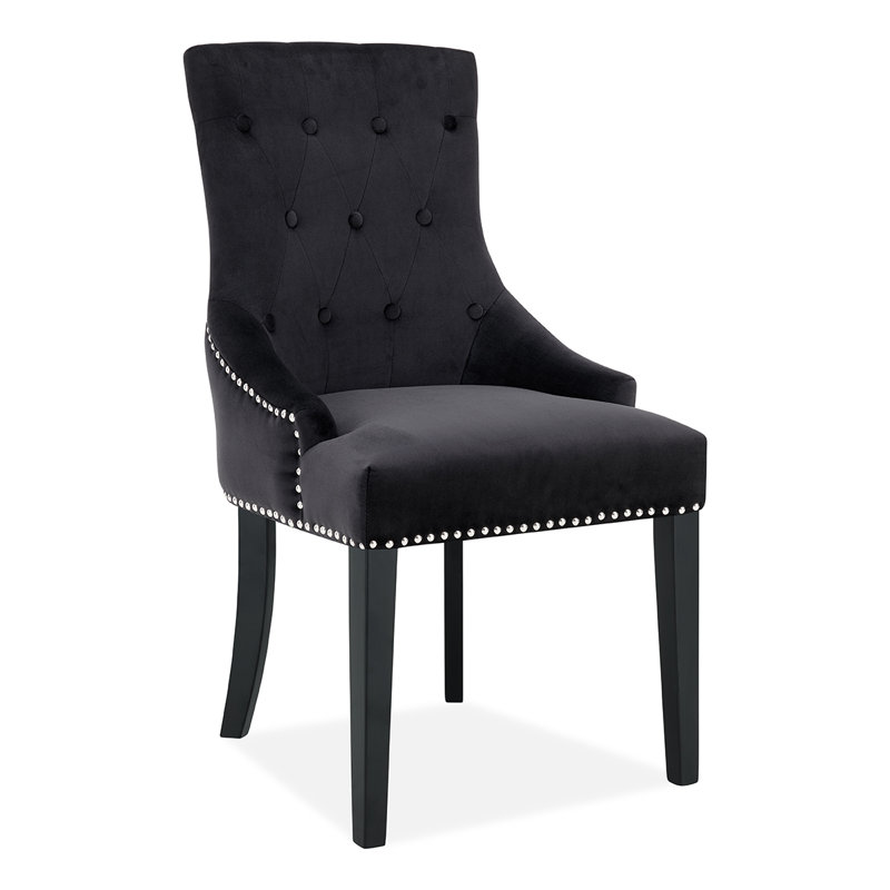 Conway 52cm H Tufted Velvet Upholstered Side Chair, Black, Velvet Black