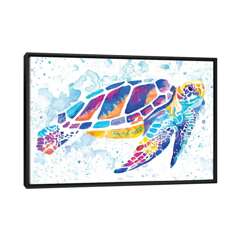 «Vibrant Sea Turtle» par Chelsea Goodrich - impression d'art graphique, Aucun mat, H 32 po x l 48 po x 1,5 po