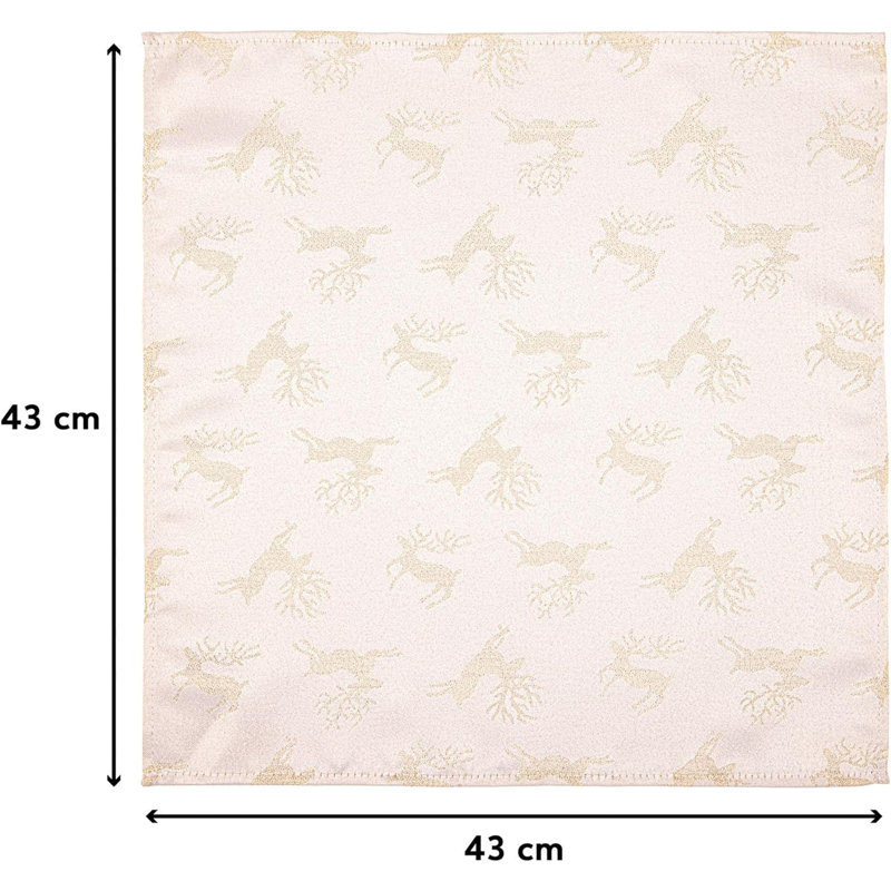 Anaee Polyester Metallic Deer Square Napkin, Gold/Cream