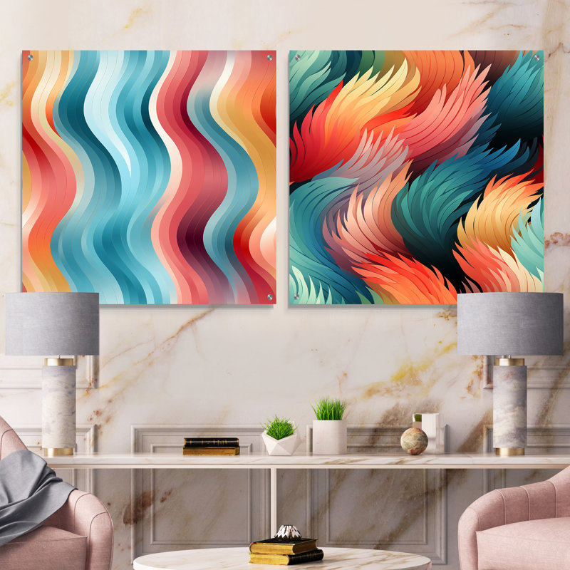 Cleva - Ensemble de 2 peintures murales abstraites en acrylique, H 16 po x l 33 po