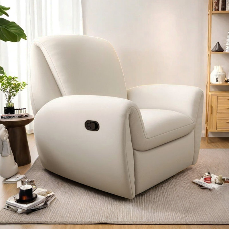 Casual Bedroom Wide Seat Recliner with Metal Base, Beige