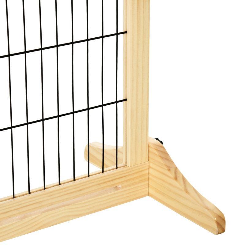 Natural Wooden Retractable Freestanding Pet Gate for Doorways