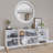 Modern White Console Table, 70.9 x 29.5 x 15.7 inches | 100% Melamine Coated Particle Board, Thickness: 0.7 inches | Numerous Shelves, Wall-Mountable, Scandinavian Geometric Design | Perfect for Living Room & Entryway-1287422333