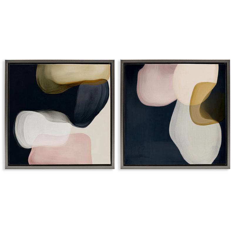 Ensemble de 2 toiles flottantes encadrées noires à formes arrondies, design par Irena Orlov, H 25 po x l 25 po