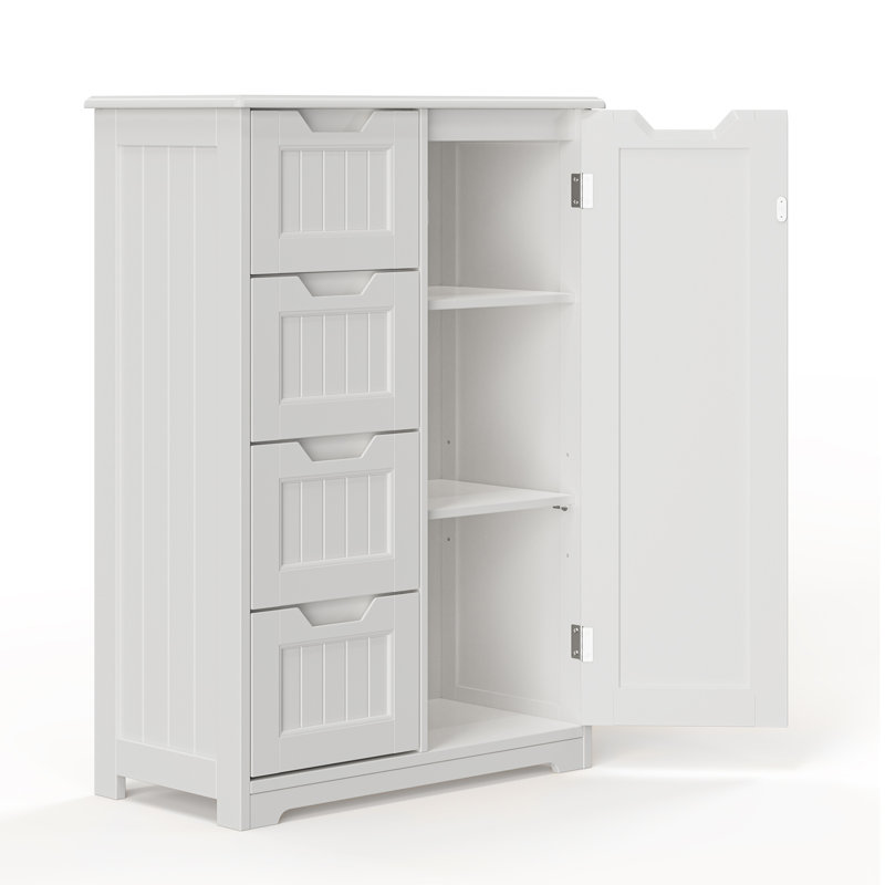 Freestanding Linen Cabinet 4 Drawers & 1 Door, Dark Brown for Bathroom, White