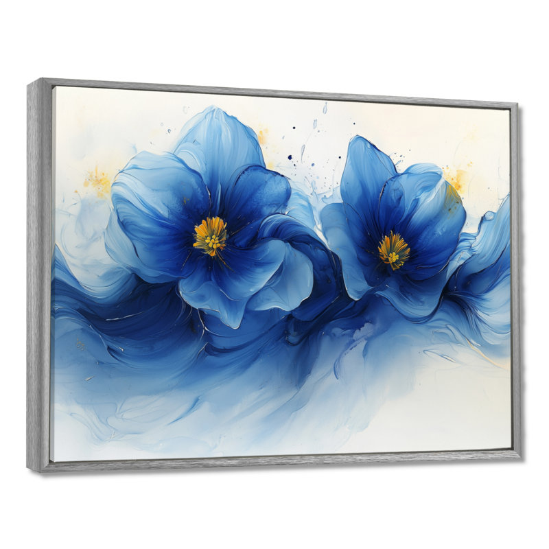 Blanc sur velours bleu jonquilles Bloom I - jonquilles grand art mural, Argent argent, H 12 po x l 20 po