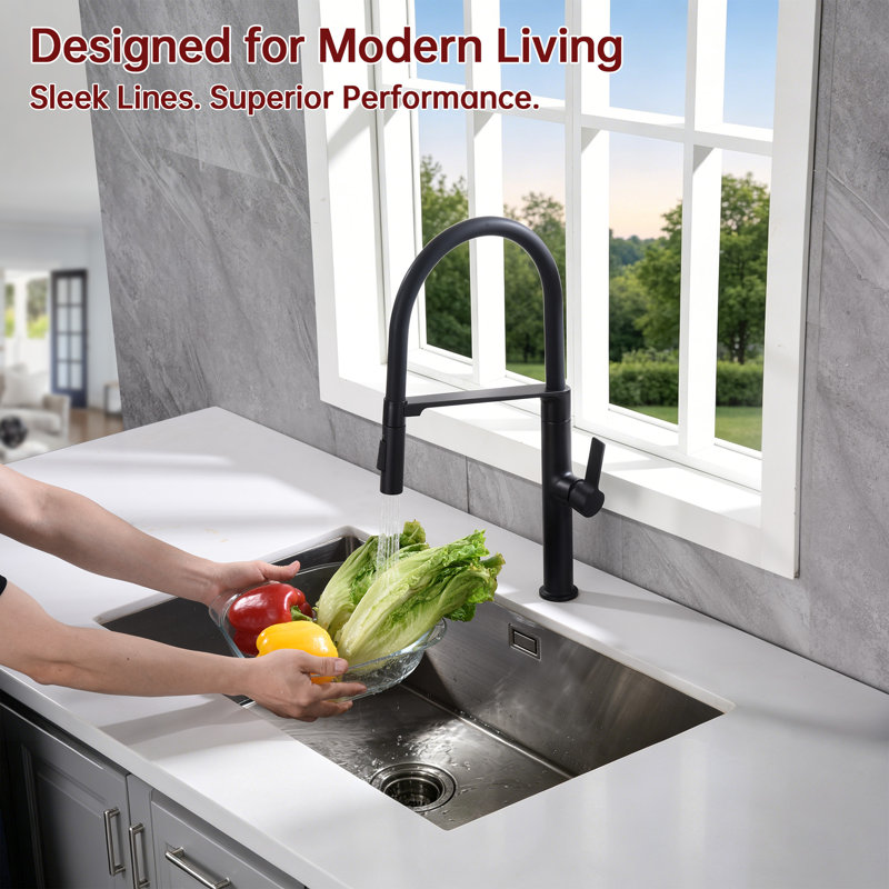 SUMERAIN Lead Free  Pull Down Kitchen Faucet with Dual Mode and Magnetic Docking, Matte Black