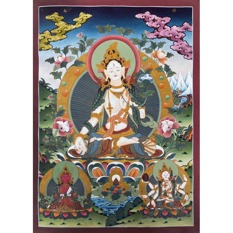 Déesse blanche Tara Thangka (Brocadeless Thangka)