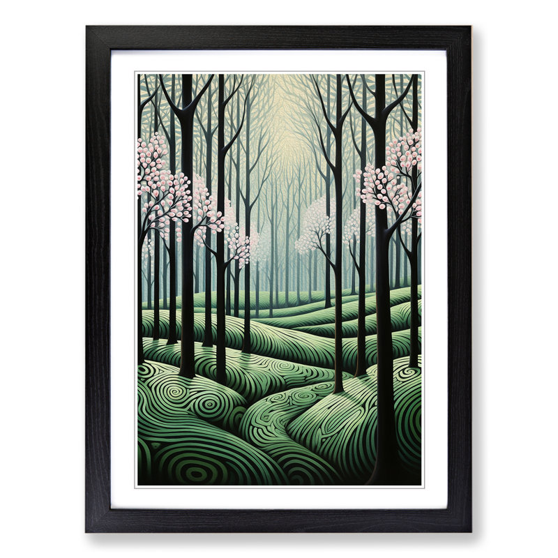 Spring Forest Op Art - Framed Print, 34cm H x 25cm W x 2cm D, Black