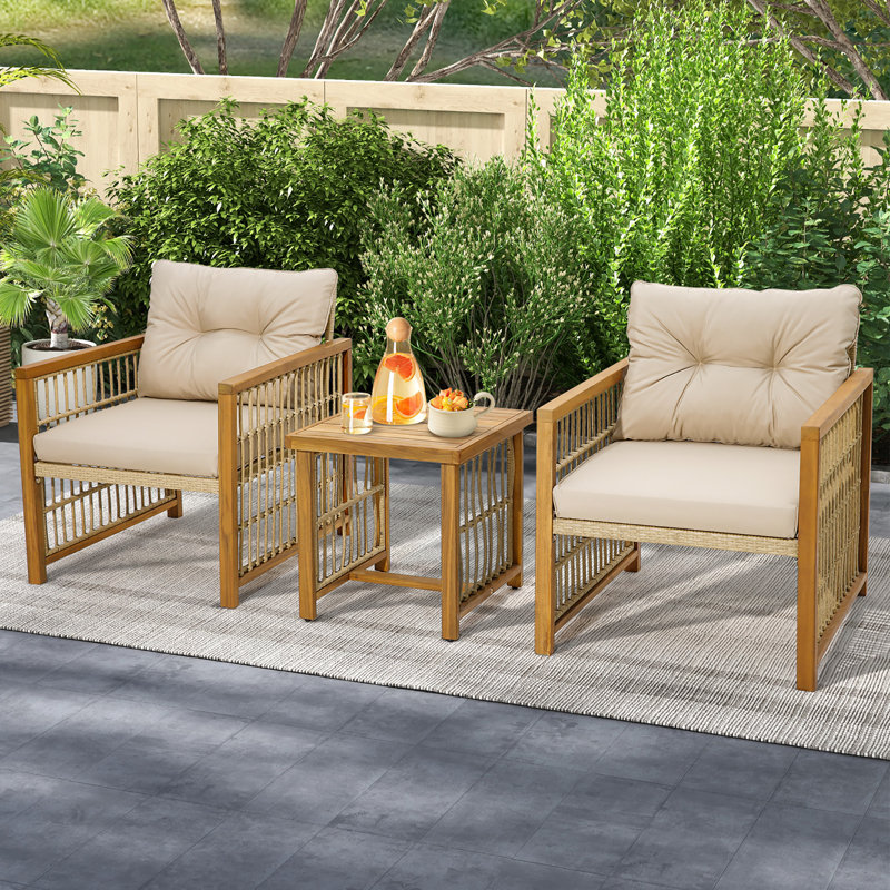 Antoan 2 - Person Acacia Wood Patio Dining Set with Square Table , Cushions Included