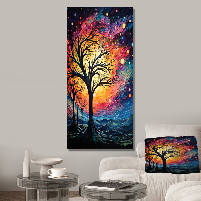 «Blue American Basswood Tree Moonlight 3», art mural arbre, Toile tendue, 60" H x 40" W