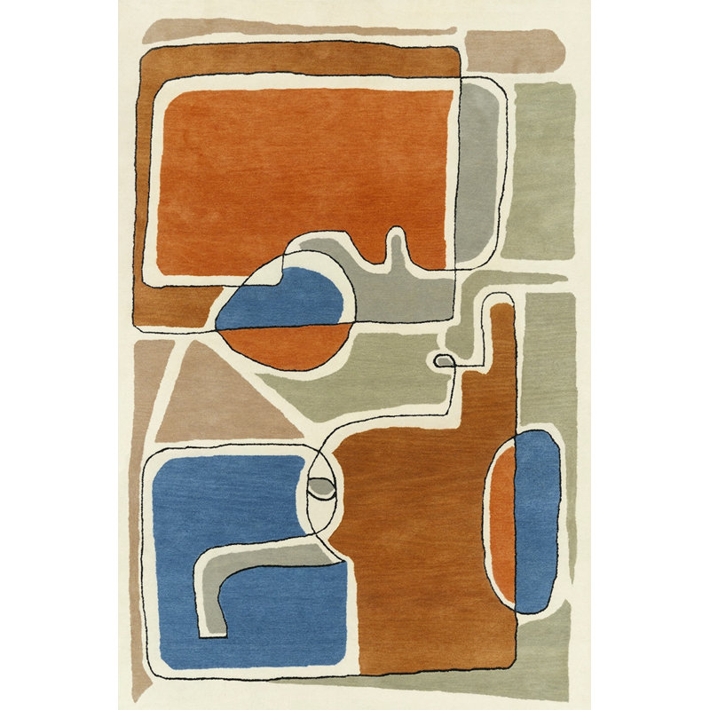Bleu Des Yeux Abstract Area Rug in Orange/Gray/Blue, Rectangle 8'2" x 11'6"