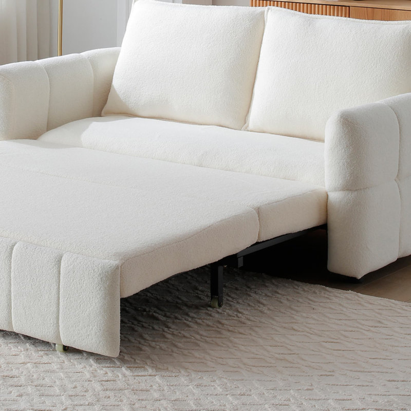 Munos Full Size Convertible Sleeper Sofa, 70" Pull Out Sofa Bed, White