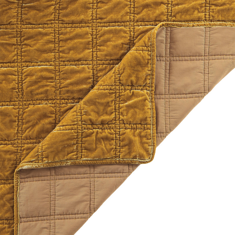 Stella Faux Silk Double Box Stitch Classic Chic Casual Modern Rustic Quilt Set, King Quilt + 2 King Pillowcases, Saffron