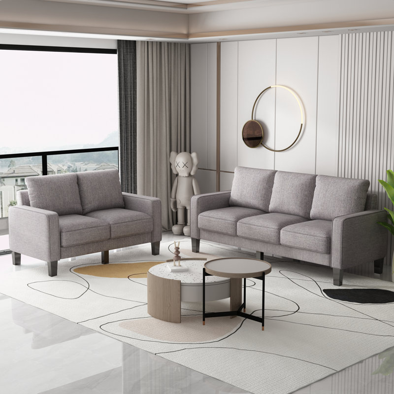 Ensemble de salon 2 pièces Rashade, 100 % polyester gris clair