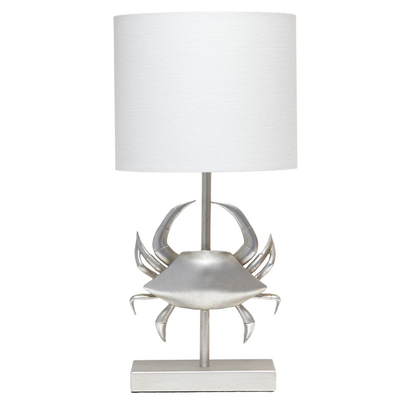 Lampe de table en crabe en métal Cove, nickel brossé, abat-jour blanc, H 18,25 po